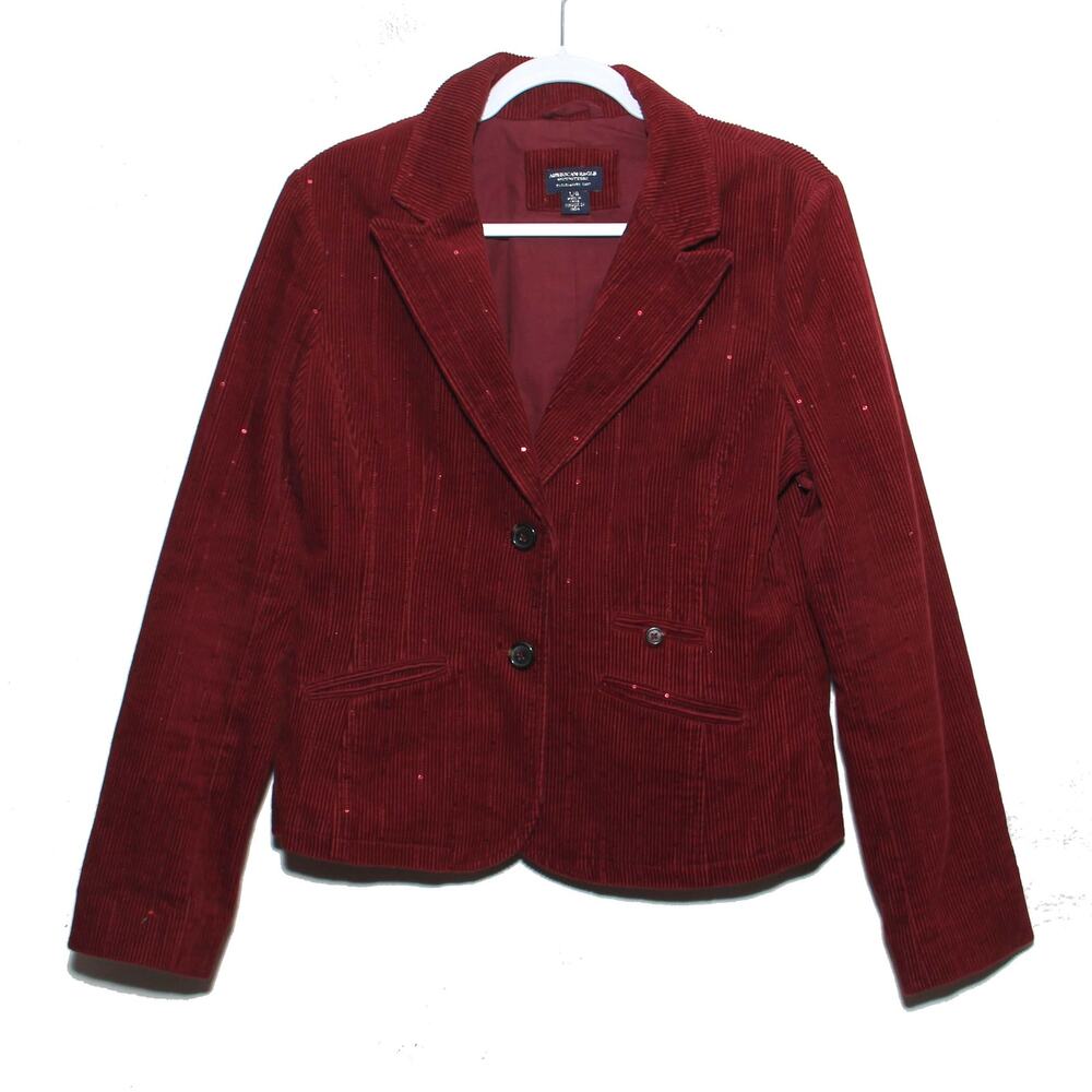 Vintage American Eagle Cotton Corduroy Blazer Jacket Size Large Sequin Accents